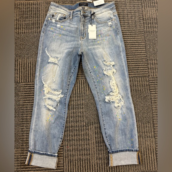 NWT Judy Blue Women's Distressed Splatter Paint Boyfriend Jeans Sz 11/30 - Picture 2 of 6